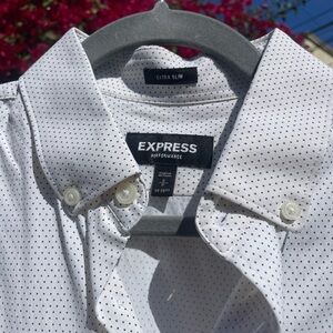 Express Performance Extra Slim Button Up White with Black Dots